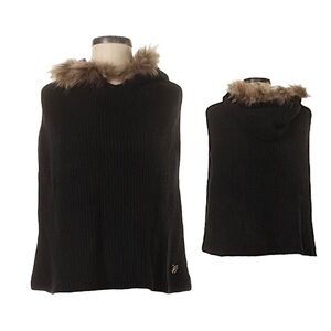 Fix Atelier Hooded Raccoon Black Fur Collar Poncho Sweater Size S